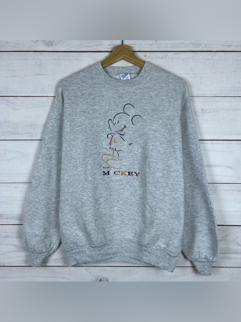 VTG Disney Mickey Sweatshirt Mens Large Gray Velva Sheen 80s Embroidered